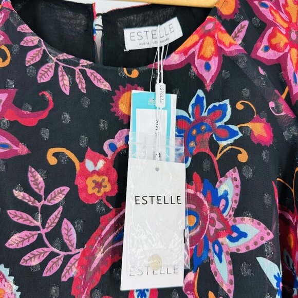 Stitch Fix Estelle Multicolor Short Sleeve Sheer Floral Asymmetric Blouse 14 - Picture 9 of 10